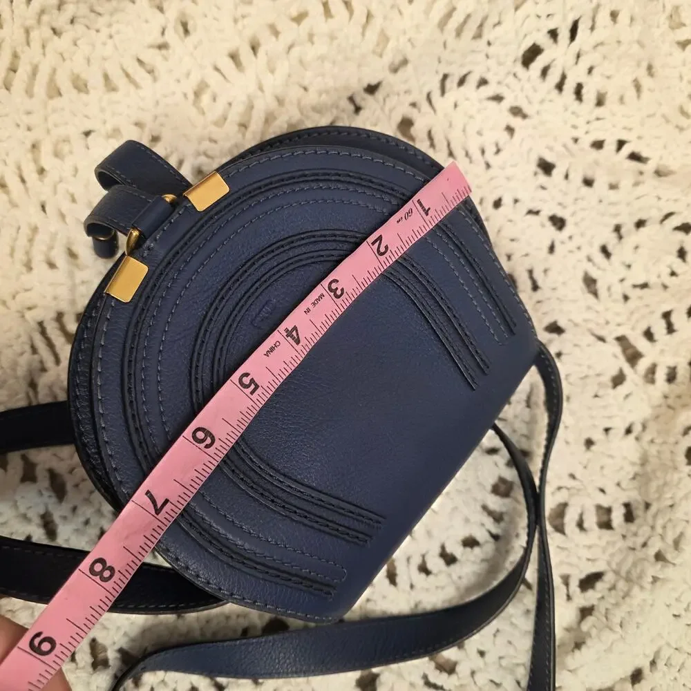 Chloé Marcie Small Saddle Crossbody Bag Navy Blue Grained Leather Gold Hardware